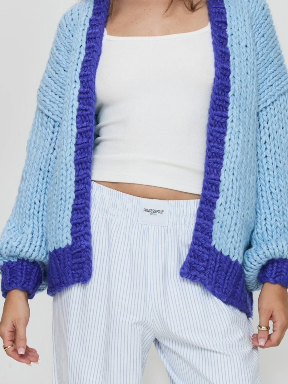 Princess Polly Two-Tone Chunky Knit Cardigan - Light Blue & Purple